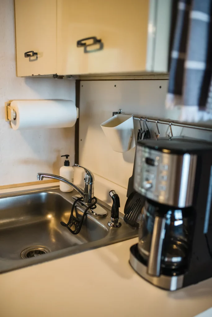 kitchen sink with coffee maker